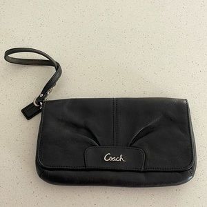 Coach black leather wristlet